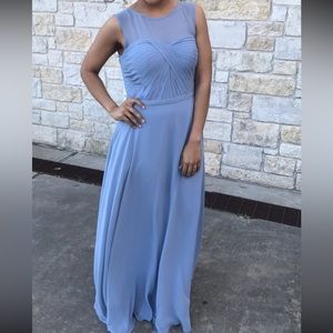 Azazie Justine dress, color is Dusty Blue, fits like a size 8